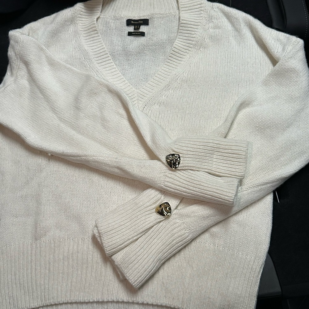 Massimo Dutti White V-Neck Sweater size M